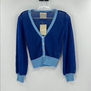 Jumper 1234 Women's Open Weave Colorblock Cardigan - Blue/Wedgewood - XS - NWT